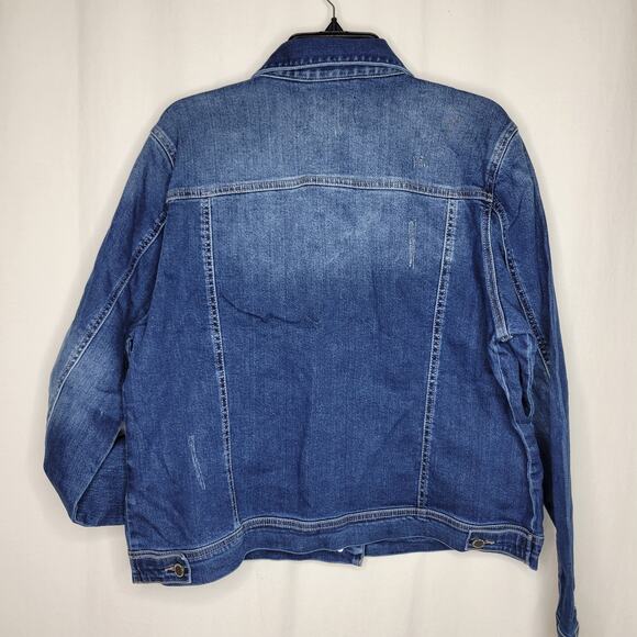 Risen Dark Blue Distressed Button Up Denim Trucker Jacket NEW Size 1X - Picture 4 of 4